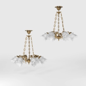 Candelabru 6 brate din alama cu abajur din sticla Putti - Img 2