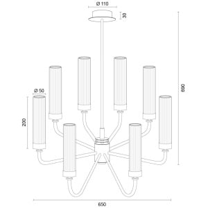 Candelabru 8 brate, otel nickel, sticla canelata PRESTON 5084 - Img 8