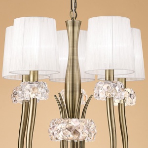 Candelabru clasic cu 5 brate LOEWE antique brass/ abajur alb 130886 universul-luminii.ro