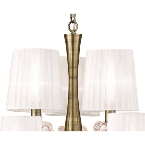 Candelabru clasic cu 9 brate LOEWE antique brass/ abajur alb 219796 universul-luminii.ro