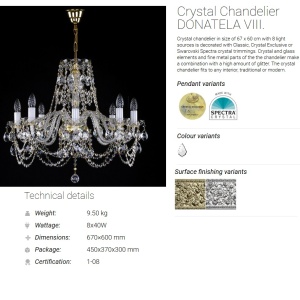 Candelabru Cristal Bohemia Exclusive 8 brate, diam. 66cm Donatela VIII CE 176996 universul-luminii.ro