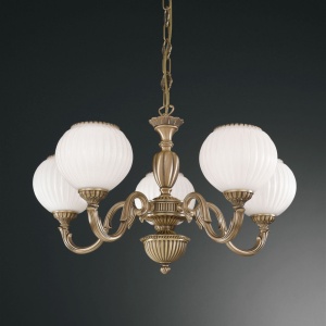 Candelabru cu 5 brate clasic design italian din alama, sticla 9250 RA-L. 9250/5 74066 universul-luminii.ro