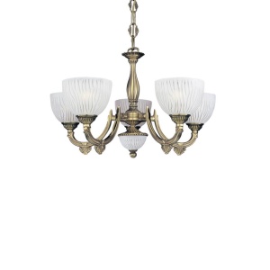 Candelabru cu 5 brate design clasic din alama si sticla 5600 102496 universul-luminii.ro
