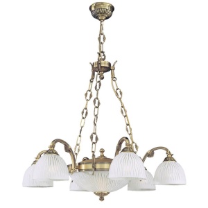 Candelabru cu 6 brate clasic design italian din alama, sticla 5650 RA-L. 5650/6+2