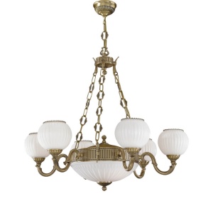 Candelabru cu 6 brate clasic design italian din alama, sticla 9250 RA-L. 9250/6+2