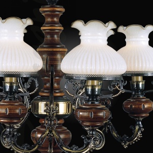 Candelabru cu 6 brate design italian din alama cu lemn 620 105576 universul-luminii.ro