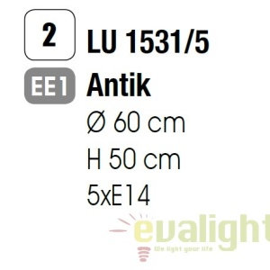 Candelabru design rustic cu 5 brate Vela LU 1531/5 Antik OR 62306 universul-luminii.ro