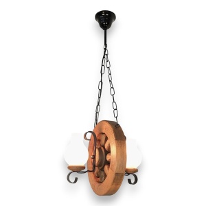 Candelabru rustic fabricat manual din lemn diam.30cm, 2 brate Roata WOOD-RO-SP2D30 178016 universul-luminii.ro