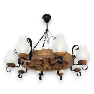 Candelabru rustic fabricat manual din lemn diam.50cm, 8 brate Roata WOOD-RO-SP8D50 178046 universul-luminii.ro