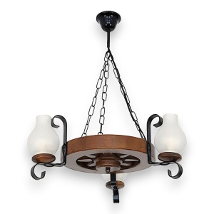 Candelabru rustic fabricat manual din lemn Roata 3L 227136 universul-luminii.ro