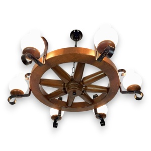 Candelabru rustic fabricat manual din lemn Roata 5L 227156 universul-luminii.ro