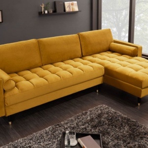 Coltar elegant Cozy Velvet II, catifea galben mustar - Img 2