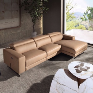 Coltar LUX design italian cu sezlong dreapta Piele Naturala, Brown