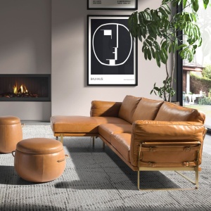 Coltar LUX design italian cu sezlong stanga Cowhide camel - Img 4