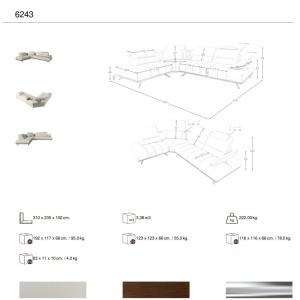 Coltar LUX design italian cu sezlong stanga Cowhide gri deschis - Img 2