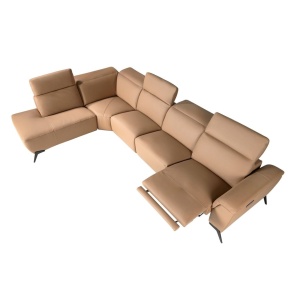 Coltar modular LUX design italian cu sezlong stanga Piele Naturala, Brown - Img 3
