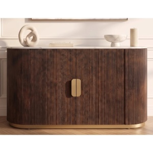Comoda design retro Gatsby 120m, lemn maro cu marmura alba - Img 4