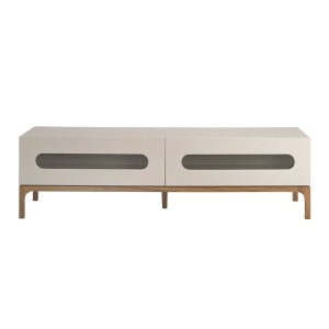 Comoda TV design modern cu iluminare interioara Gray and Walnut - Img 8