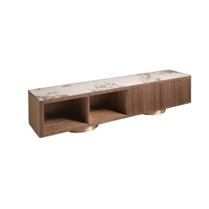 Comoda TV din furnir de nuc cu blat marmura portelanata Walnut - Img 2