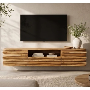 Comoda TV suspendata Relief 200cm, lemn de salcam - Img 3