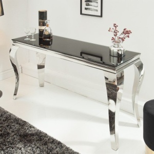 Consola eleganta cu picioare curbate din otel inoxidabil lustruit, Modern Barock negru - Img 2