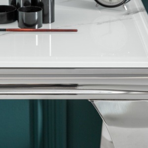Consola eleganta Modern Barock 145cm, argintiu/ aspect de marmura - Img 3