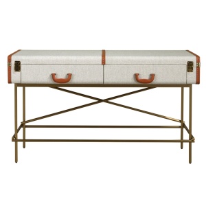 Consola LUX design italian, Tesatura gri deschis, Piele, Metal Golden - Img 2