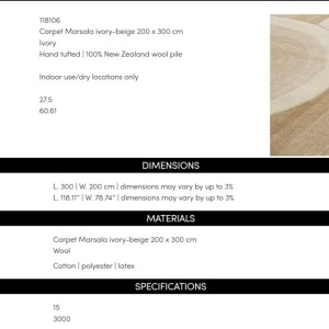 Covor design LUX tesut manual din lana Marsala 200x300 - Img 2