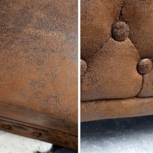 Fotoliu clasic stil englezesc Chesterfield maro antic - Img 2