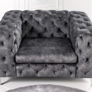 Fotoliu design Chesterfield, Catifea, Gri inchis, MODERN BAROCK - Img 5