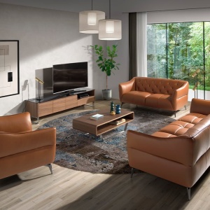 Fotoliu din piele naturala capitonata Cowhide leather brown - Img 8