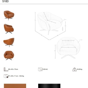 Fotoliu pivotant design LUX, Piele naturala, Cowhide maro - Img 5