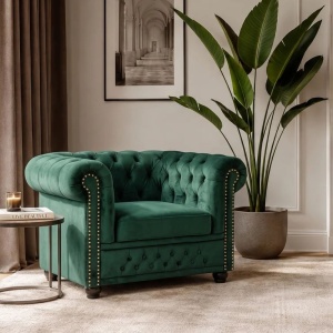 Fotolui clasic stil englezesc Chesterfield verde