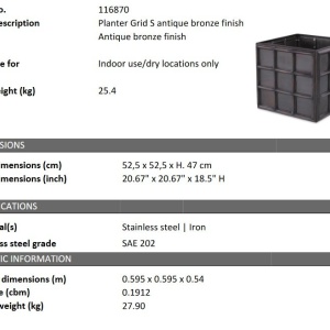 Ghiveci, Vas decorativ din otel inoxidabil Grid S bronz vintage - Img 2