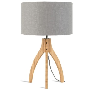 Lampa de masa cu trepied, realizata din materiale naturale, durabile si ecologice, Annapurna gri deschis