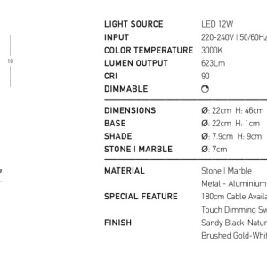 Lampa de masa LED metal negru, piatra travertin Mara - Img 6