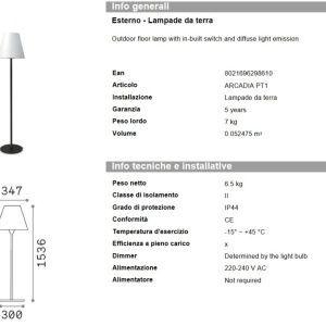 Lampa de podea iluminat exterior Arcadia Pt1 143116 universul-luminii.ro