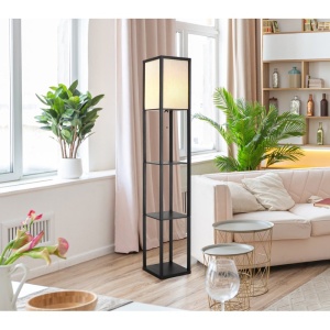 Lampa de podea tip raft din lemn negru TABITHA
