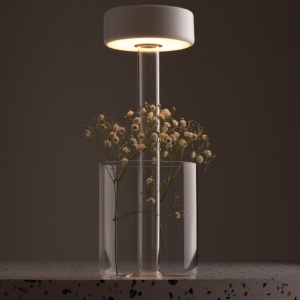 Lampa portabila cu baterii cu baza in forma de vaza AI design alb/ transparent 231106 universul-luminii.ro