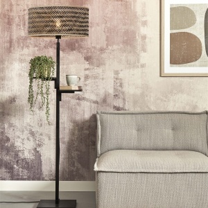 Lampadar eco din bambus cu polita Java black/50x22, bl/nat 62926 universul-luminii.ro
