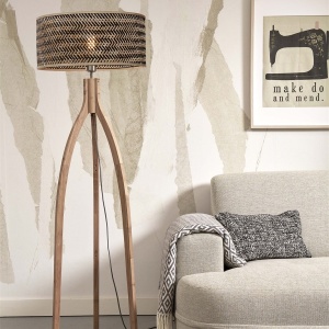 Lampadar eco din bambus Java 3-legs 50x22, natur/ negru 231966 universul-luminii.ro