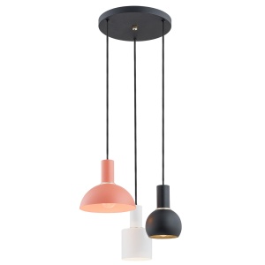 Lustra cu 3 pendule design minimalist SINES mixt negru/alb/coral - Img 1