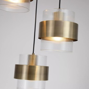 Lustra cu 3 pendule din metal alama antic si sticla canelata Royal - Img 4