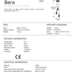 Lustra cu 3 pendule din metal maro inchis satinat Bera - Img 4