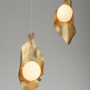 Lustra cu 3 pendule LED otel auriu si sticla MALORY - Img 5