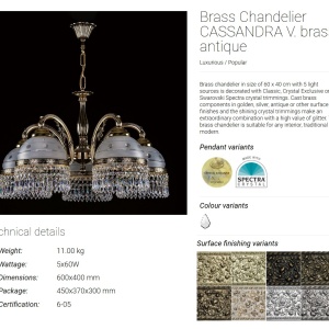 Lustra cu 5 brate Cristal Bohemia Exclusive CASSANDRA V. 177256 universul-luminii.ro