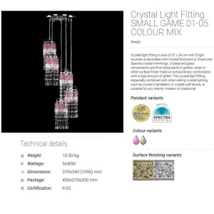 Lustra cu 5 pendule Cristal Bohemia Exclusive SMALL GAME 01-05 COLOUR MIX - Img 3