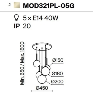 Lustra cu 5 pendule design modern Basic form auriu/ alb 118726 universul-luminii.ro