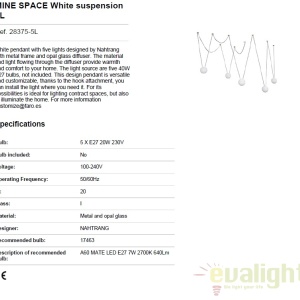 Lustra cu 5 pendule design modern MINE SPACE White 28375-5L 48206 universul-luminii.ro