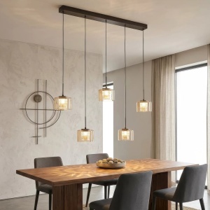Lustra cu 5 pendule LED bronz cu sticla sampanie Tumblers